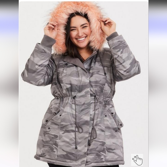 Torrid camo cold weatherTwill Fur Lined Parka size 3! New Without tags! - Picture 2 of 16